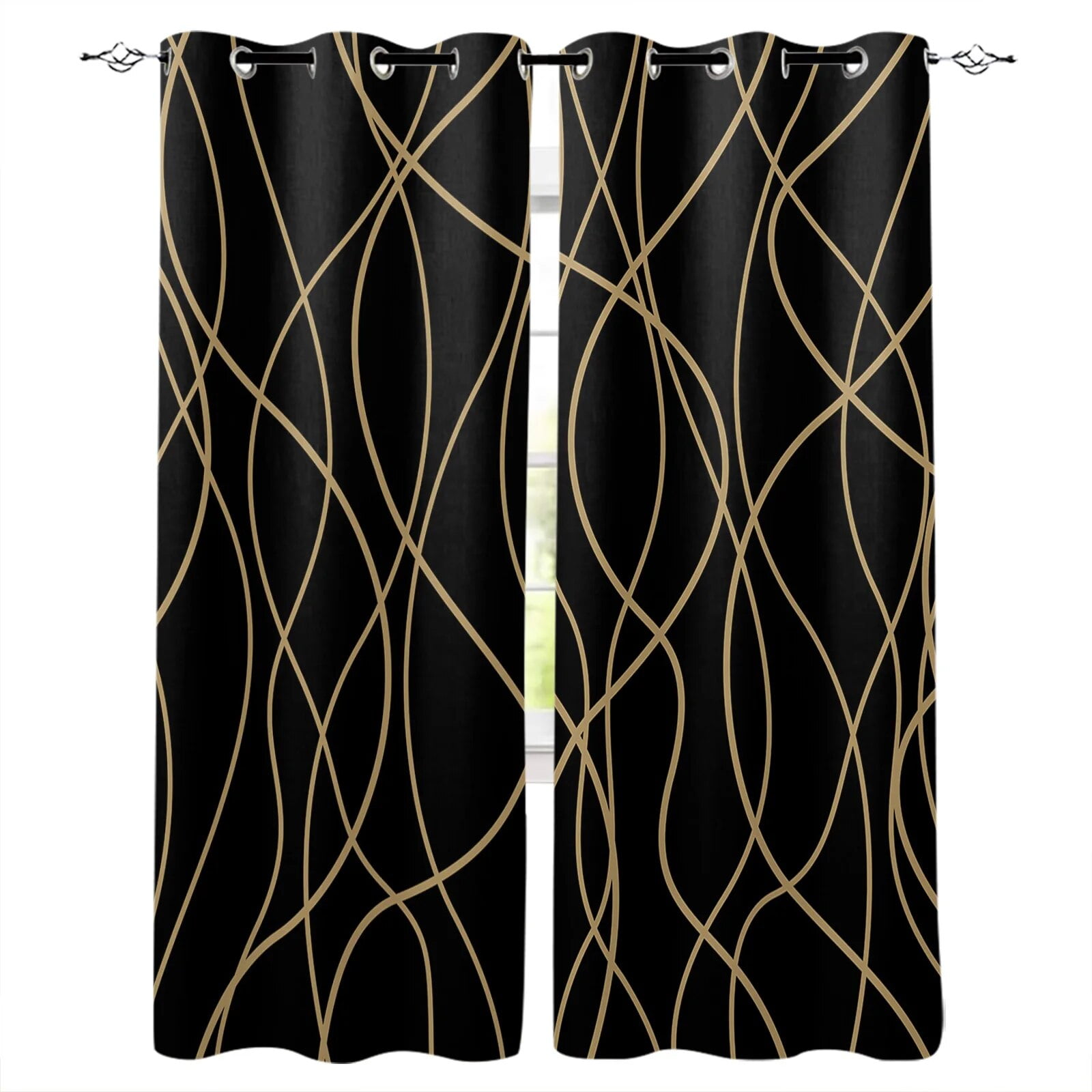 Twisted Lines Modern Art Black Curtains for Living Room Kids Bedroom
