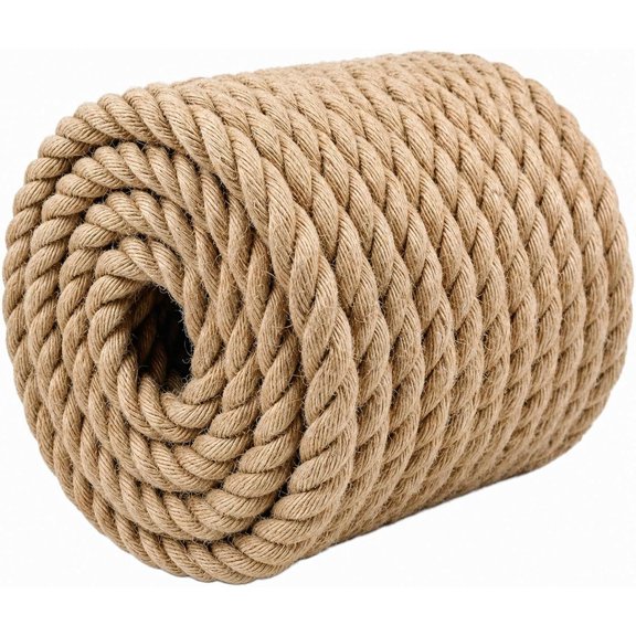 Twisted Manila Jute Rope (3/4 in x 100 ft) Natural Thick Hemp Rope for Crafts, Nautical, Railings, Hammock, Home Decorating