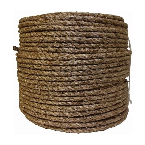 Twisted Manila Rope, 600 ft L, Manila, Natural, 1/2 in dia, 3 Strand