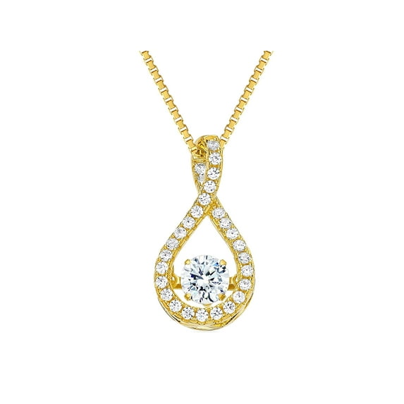 Twisted Pear Dancing Stone CZ Pendant with 0.8mm 22" Adj. Box Chain-Silver-Yellow Gold Plated
