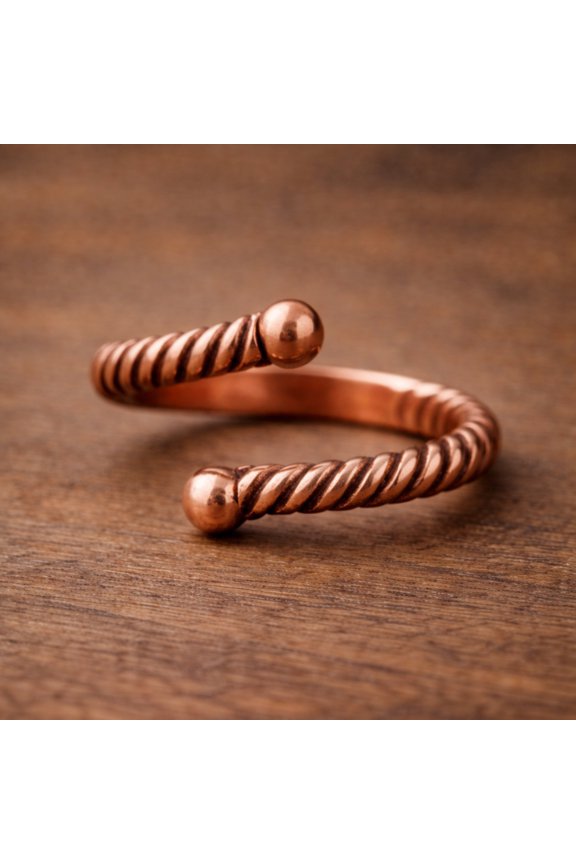 Twisted Pure Copper Wrap Ring – Adjustable Open Band with Ball Ends – Handmade Minimalist Jewelry