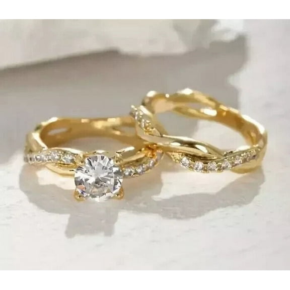 Twisted Ring 2.50Ct Round Cut Diamond Wedding Ring Set 14K Yellow Gold Plated