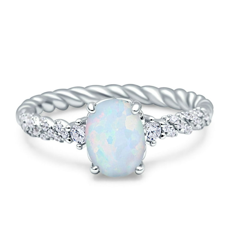 Sterling Silver Oval Created White Opal Halo Ring Sterling Silver Oval Created White Opal Halo Ring