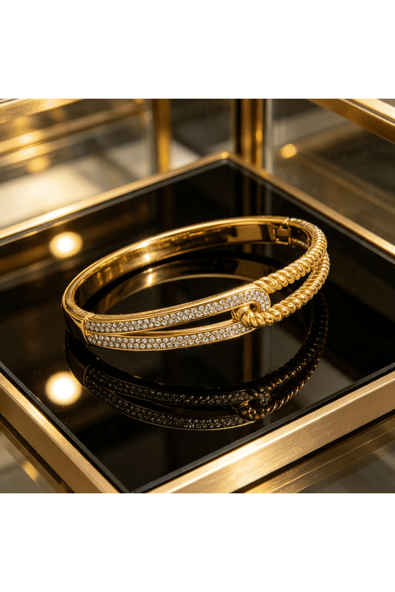 Twisted Rope Link Interlocking Motif Hinged Bangle Bracelet For Women, 14K Gold Filled Sleek Profile Classic Understated Craft Jewelry