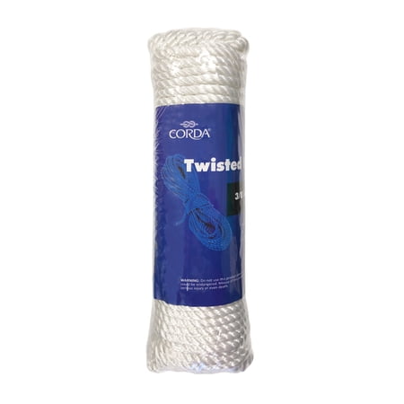 CORDA Twisted Rope, White, Nylon, 3/8" x 100'