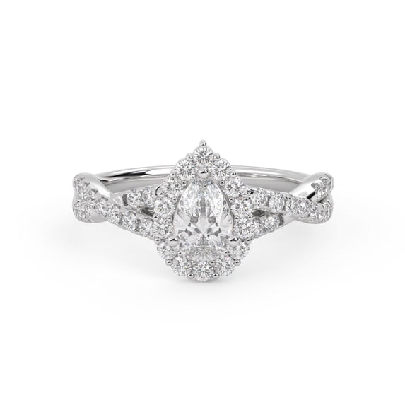 Twisted Shank Halo Solitaire Engagement Ring for Women, IGI Certified 1.00 Carat (ctw) Pear And Round Lab Grown Diamond Ring In 18k Solid White Gold F-G, VS-SI Quality Ring Size-10