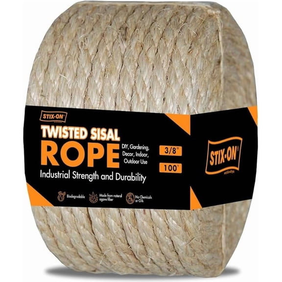 Twisted Sisal Rope – 100' X 3/8" Sisal Twine – Multipurpose Rope for Cat Scratcher, DIY Projects, Gardening, Arts & Crafts – Industrial Strength Natural Sisal String Rope (3/8 Inch X 100 Feet)
