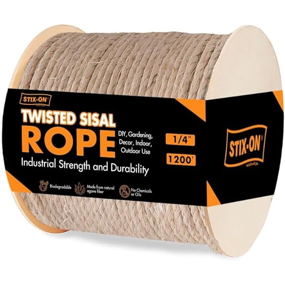 Twisted Sisal Rope – 1200' X 1/4" Sisal Twine-Multipurpose Rope for Cat Scratcher, DIY Projects, Gardening, Arts & Crafts – Industrial Strength Natural Sisal String Rope (1/4 Inch X 1200 Feet)