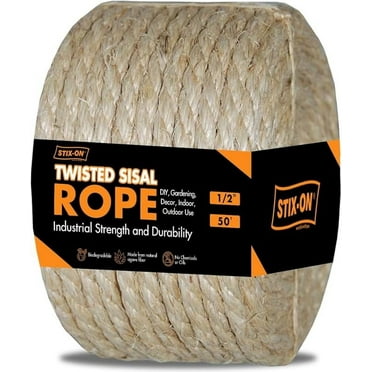 Twisted Sisal Rope – 50' X 1/2" Sisal Twine – Multipurpose Rope for Cat Scratcher, DIY Projects, Gardening, Arts & Crafts – Industrial Strength Natural Sisal String Rope (1/2 Inch X 50 Feet)