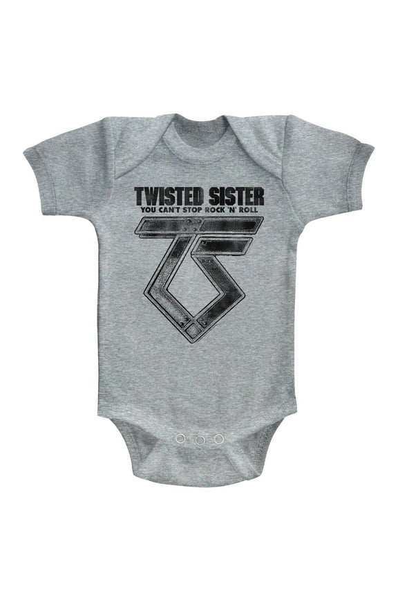 Twisted Sister Can't Stop Rock'N'Roll Gray Heather Infant Baby Romper