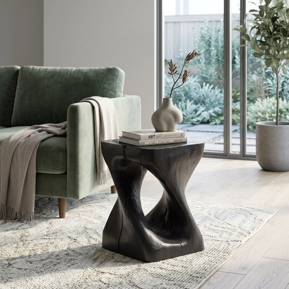 Twisted Spiral Side Table with Wood-Like Texture - Black Magnesium Oxide