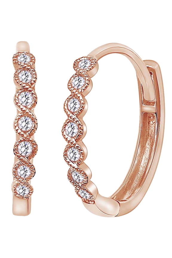 Twisted Stackable Earrings In 14k Rose Gold With Round Cut White Natural Diamond (0.1 cttw)