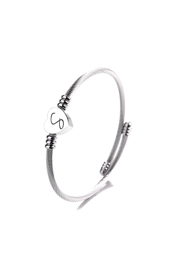 Twisted Steel Heart Cable Initial Bracelet-G