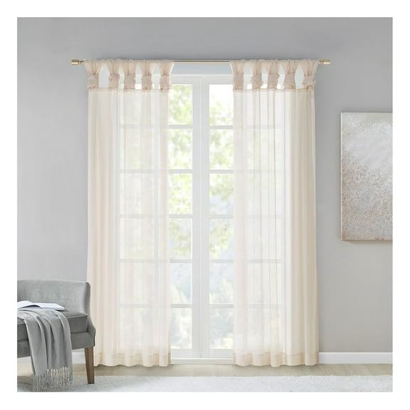 Twisted Tab Voile Sheer Window Pair Ivory + Polyester