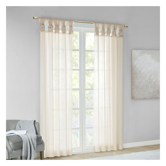 Twisted Tab Voile Sheer Window Pair Ivory + Polyester