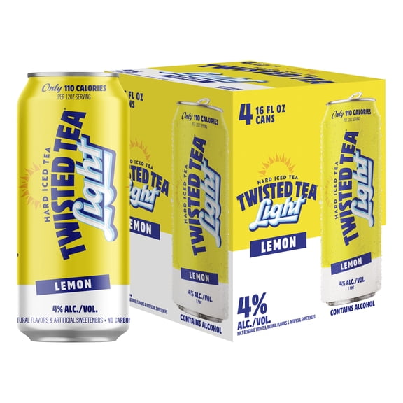 Twisted Tea Light Hard Iced Tea, 4 pack, 16 fl oz Aluminum Cans, 4% ABV