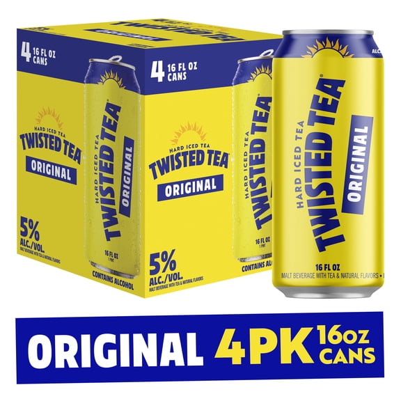 Twisted Tea Original Hard Iced Tea, 4 pack, 16 fl oz Aluminum Cans, 5% ABV