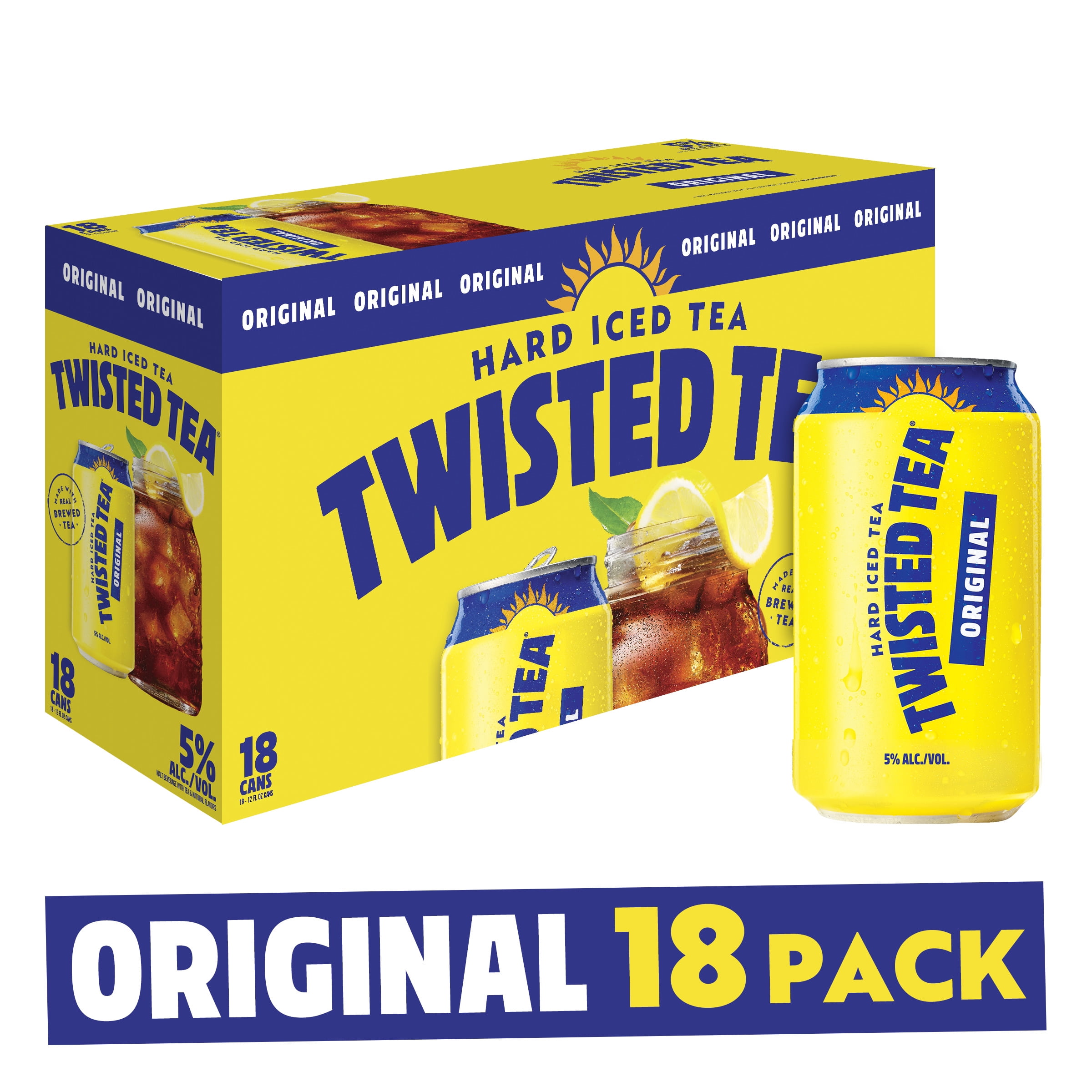 Twisted Tea Original Hard Iced Tea, 18 Pack, 12 fl oz Aluminum Cans, 5% ABV