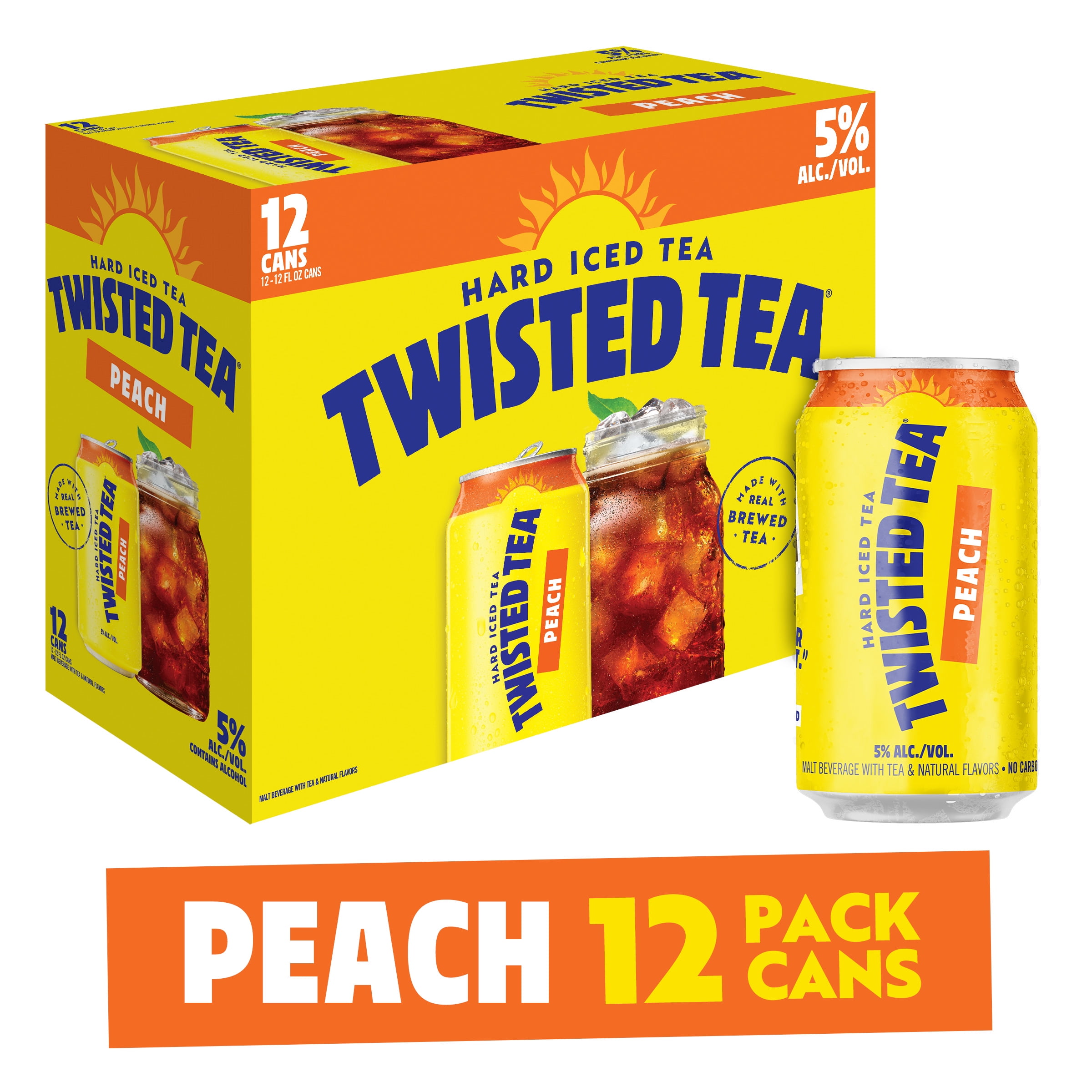 Twisted Tea Peach Hard Iced Tea, 12 Pack, 12 fl oz Aluminum Cans, 5% ABV