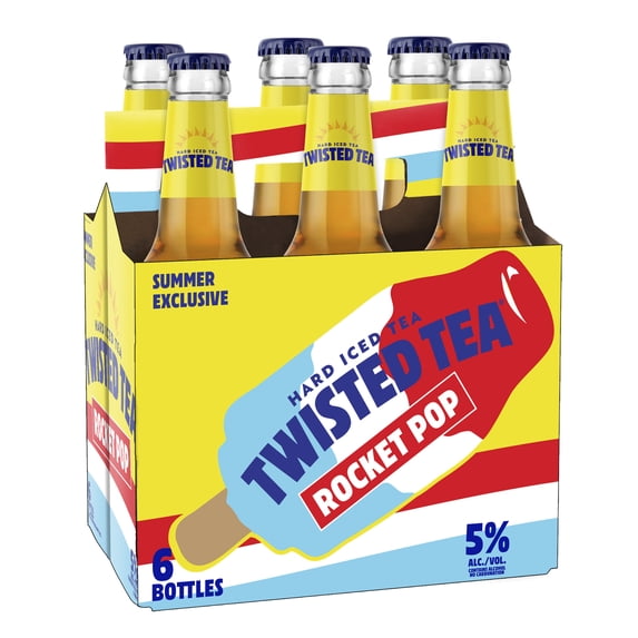 Twisted Tea Rocket Pop, Hard Iced Tea, 6 pack, 12 fl oz Glass Bottles, 5% ABV