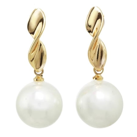 Twisted Top With Pearl Drop Earrings Goldtone