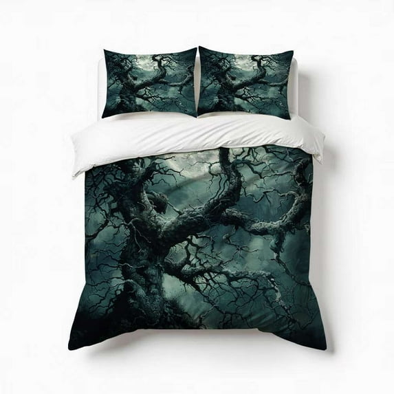 Twisted Tree And Surreal Moon Bedding Set 3 Pcs Soft Microfiber Quilt Cover For Bedroom Decor, Comforter Cover With 2 Pillowcase