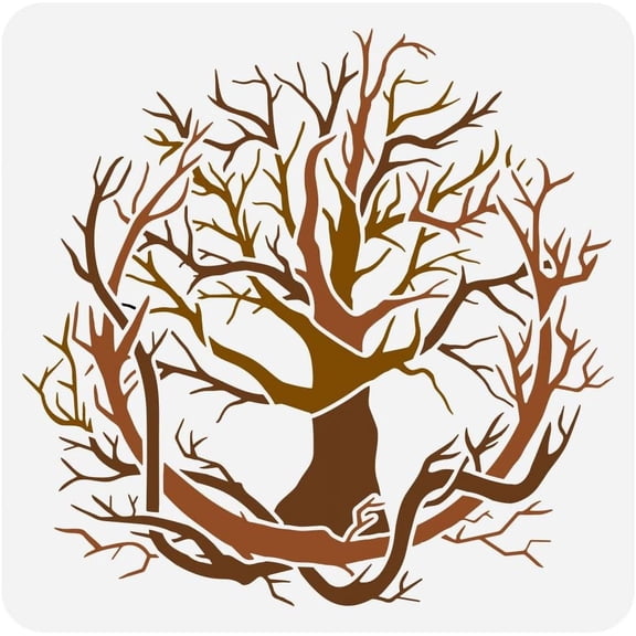 Twisted Tree Painting Big Stencil 11.8x11.8inch PET Plants Themes Spraying Large Stencil Reusable Tree of Life Pattern Wall Stencil Lush Tree Stencil Tree Branches Painting Template for DIY