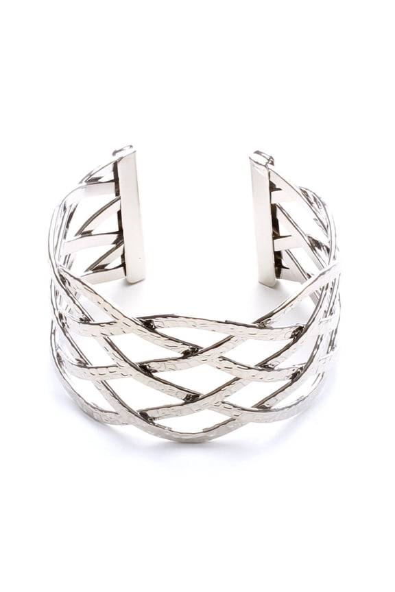 Wide Twisted Web Cuff Bracelet - Statement Open Design Silver Tone Fashion Jewelry Bracelet Silver