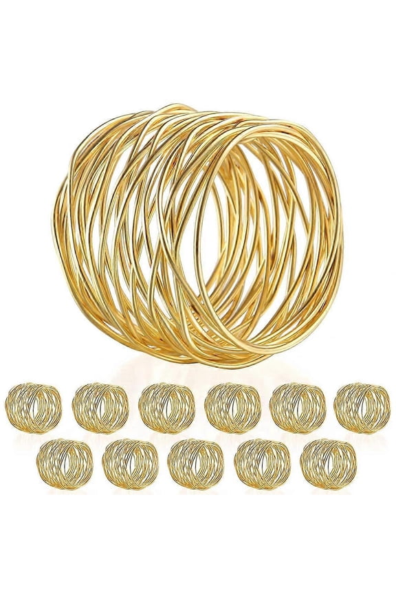Twisted Wire Mesh Napkin Rings Holders Party Wedding Christmas Gathering Gold 12Pcs