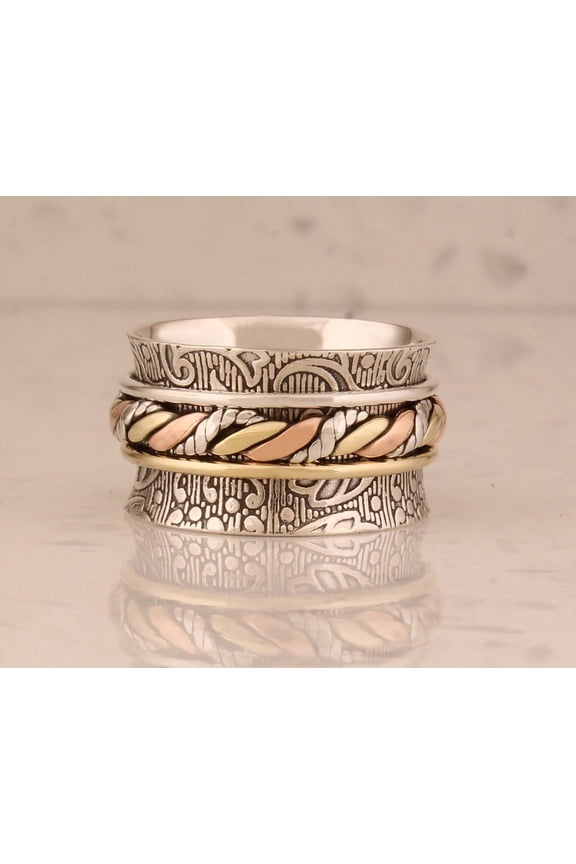 Twisted Wire Sterling Silver Spinner Ring – 925 Stamped Handmade Fidget Anxiety Band for Men & Women, Stress Relief Meditation Ring, Bridesmaid Gift Ring Size- 11.5