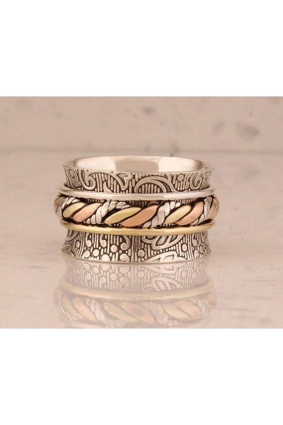 Twisted Wire Sterling Silver Spinner Ring – 925 Stamped Handmade Fidget Anxiety Band for Men & Women, Stress Relief Meditation Ring, Bridesmaid Gift Ring Size- 10