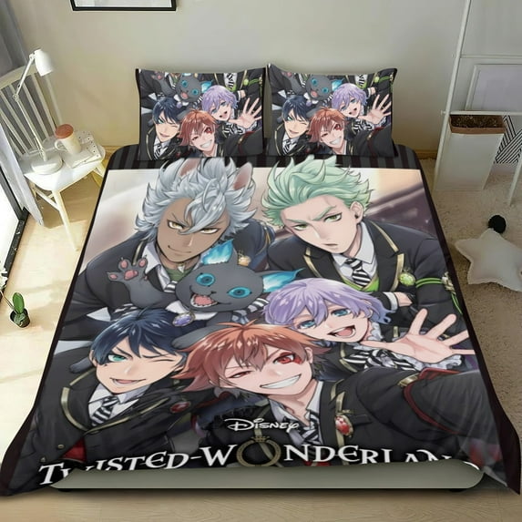 Twisted Wonderland-themed Bed Sheet Set Three Piece Set Comfortable And Skin Friendly Unique Design Home Decor Gifts For Family Friends fans54''x79''(135cm*200cm)