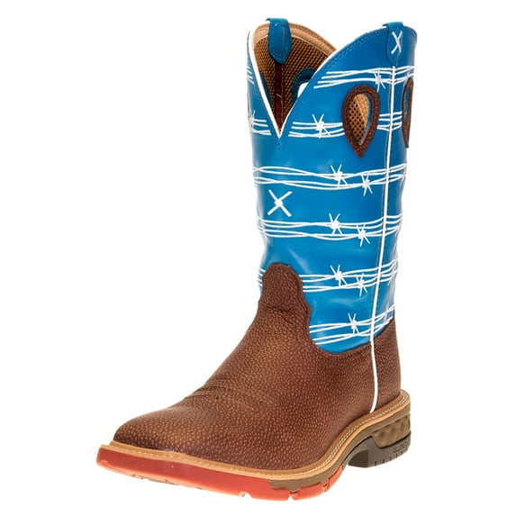 Twisted X Boots MXBA001 CellStretch Alloy Toe Burgundy 12` Top SkyBlue Wire Brown 9 D