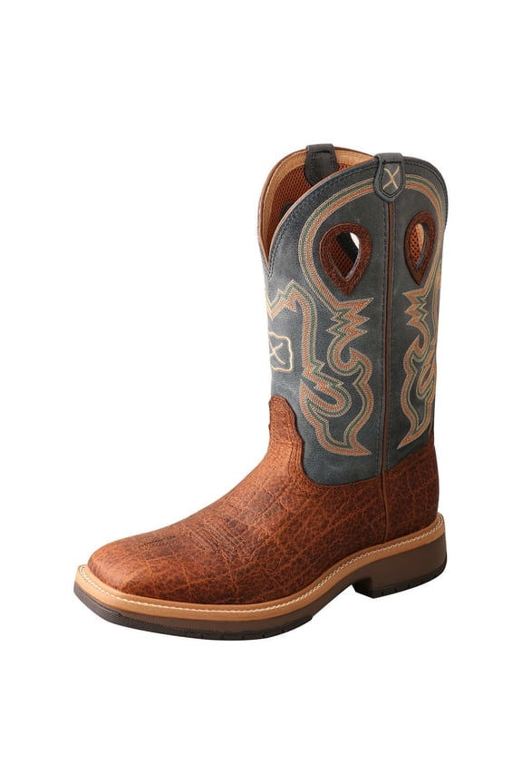 Boots Mens Distressed Saddled 12 Peacock Top Square Toe Cowboy Boot 8.5 D Distressed Saddle &Amp; Peacock