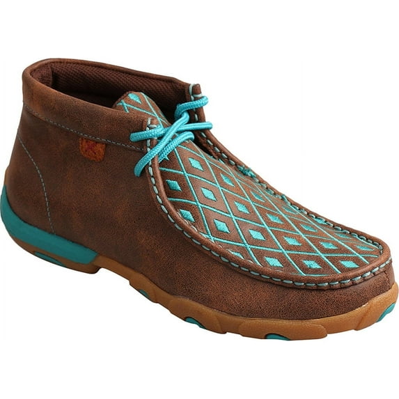 Twisted X Boots Womens Women`s Driving Moc D Toe 6.5-M Brown/Turq