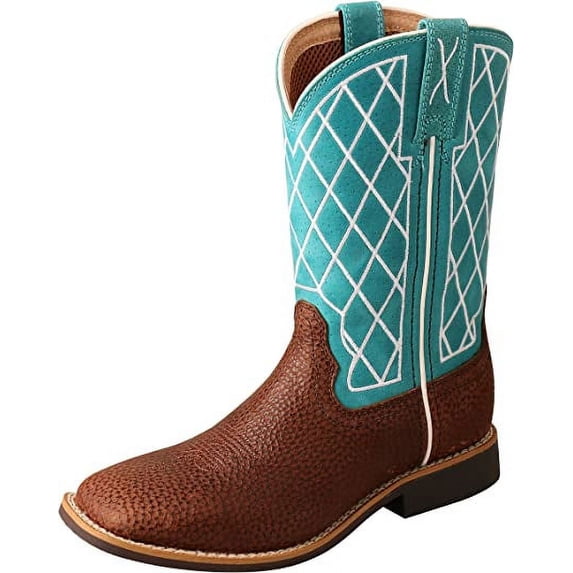 Twisted X Kids Top Hand Boot, Western Style Boots for Children, Distressed Saddle & Teal, 12.5 M