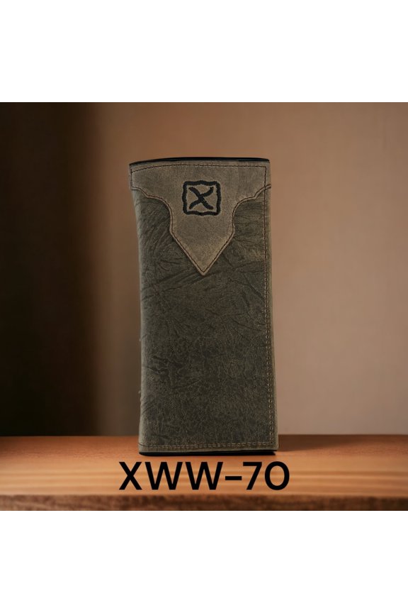 Leather Elephant Embossed Rodeo Wallet with Overlay (Grey)