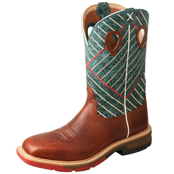 Twisted X MXBA004 Mens Cellstretch Work Boot Alloy Toe 12` Cognac/Darkgreen 14 D