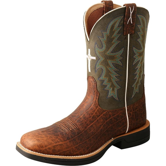 Twisted X Men's 11" Tech X Boots - Comfortable Casual Western Boots for Men, Brown & Green, 8.5 D