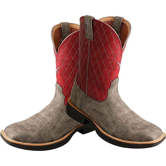 Twisted X Men's 11" Tech X Boots - Comfortable Casual Western Boots for Men, Grey & Red, 9 D