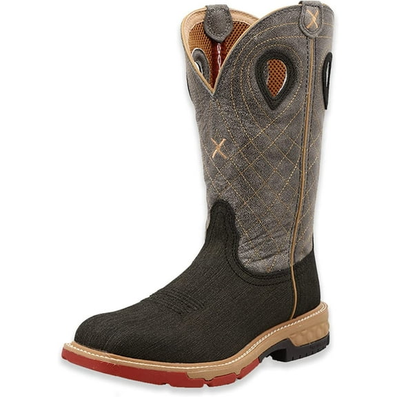 Twisted X Menâs 12â Pull-On Work Boot - Cowboy Boots Crafted with Molded Rubber Outsole, Full-Grain Leather Vamp and ShaftAir-Mesh Lined Shaft, Rubberized Brown/Grey 8 EE