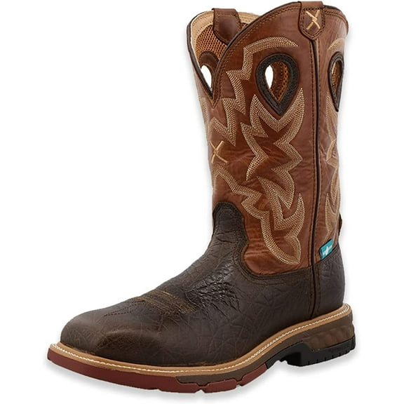 Twisted X Men’s 12” Pull-On Work Boot - Cowboy Boots Crafted with Molded Rubber Outsole, Full-Grain Leather Vamp and ShaftAir-Mesh Lined Shaft, Smokey Chocolate & Spice 13 EE