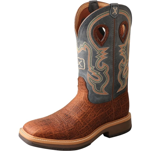 Twisted X Men's 12" Square Toe Horseman Boot - Casual Western Boots for Men -Distressed Saddle & Peacock,10W
