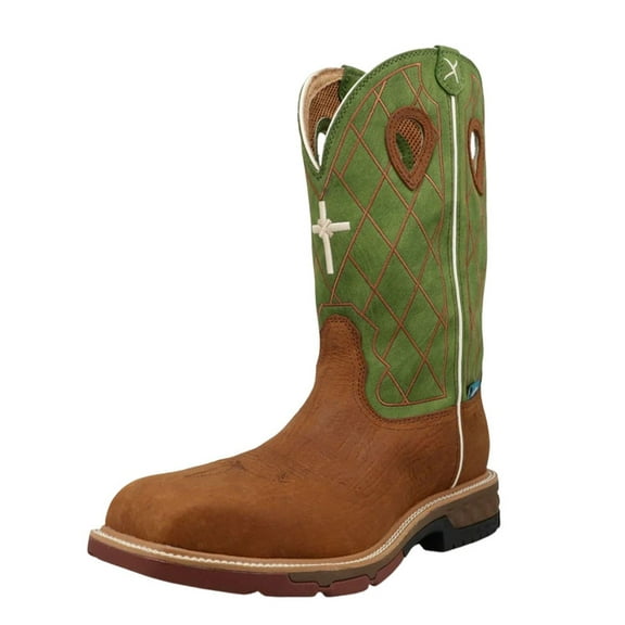 TWISTED X Adult Male 12in Western Caramel Cafe/Green Work Boots, Size: 12, Width: D