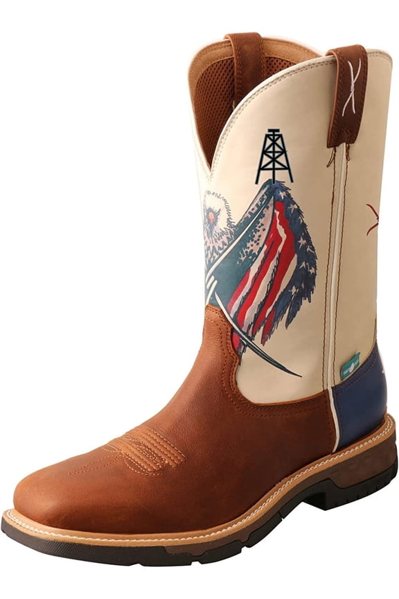 Men's 12" Western Work Boot, Roasted Pecan & Red, White, & Blue, 10 EE