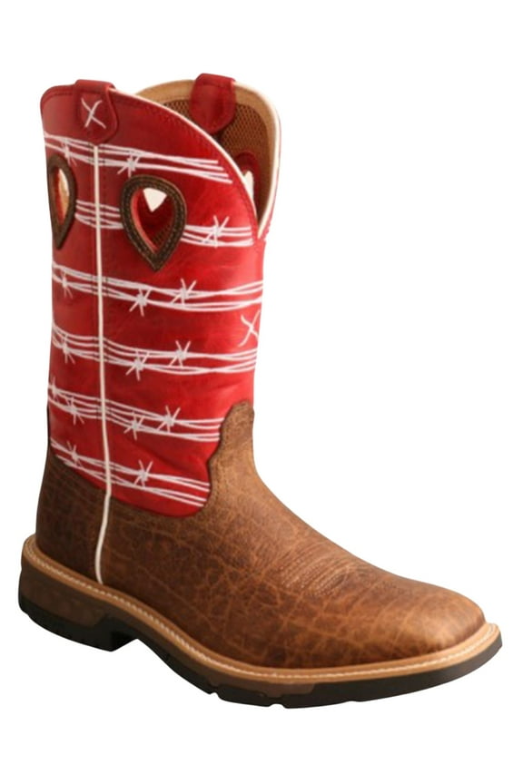 Men's Barbed Wire Western Boot Broad Square Toe Brown 14 D(M) US