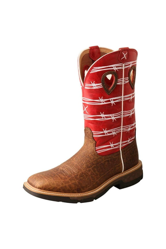 Men's Barbed Wire Western Boot Broad Square Toe Brown 9.5 D(M) US