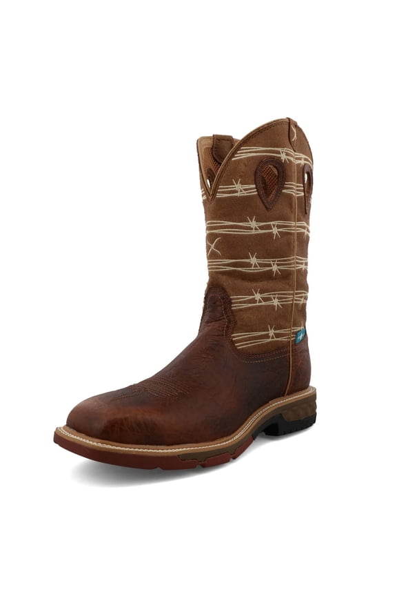 Male 12" Western Work Boots, Color: Rustic Brown & Lion Tan, Size: 10.5, Width: D