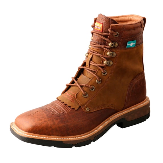 TWISTED X Male 8in CellStretch Lacer Distressed Saddle and Cognac Boots, Size: 10.5, Width: EE