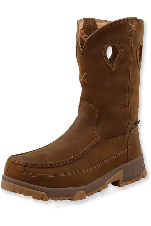 Men’s Cowboy Boot - Pull-On Work Boots Made with 11” Full-Grain Leather Upper, Air-Mesh Lining EVA Midsole, Distressed Saddle 8.5 W